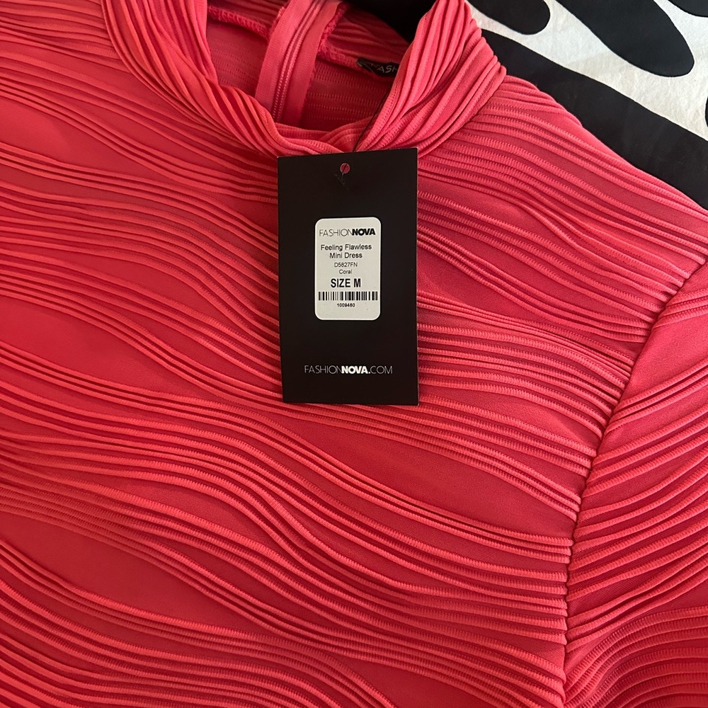 Fashion Nova Pink Ribbed Bodycon Dress Mock Neck Long Sleeve